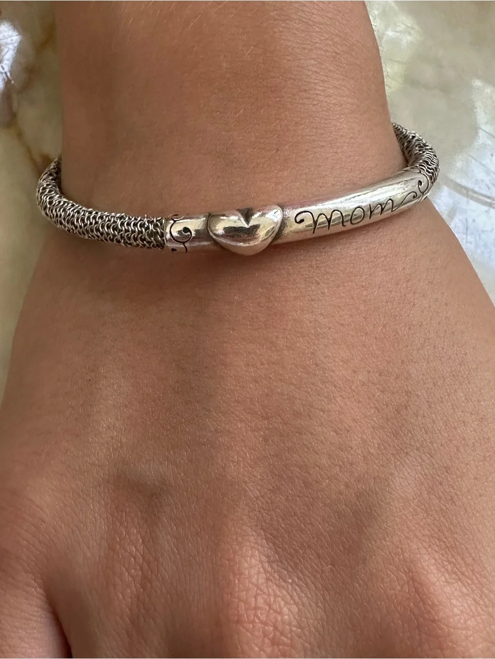 Brighton Silver 'Mom' Engraved Heart Bracelet